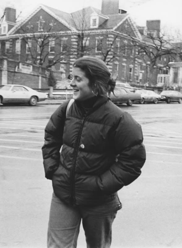 With Harvard University as a backdrop, Caroline Kennedy walks from her classes at Radcliffe College on February 15, 1987, to Harvard Square to relax from classes. On October 28, 1636, Harvard College, now Harvard University, was founded in Massachusetts. File Photo by Sy Cherenson/UPI