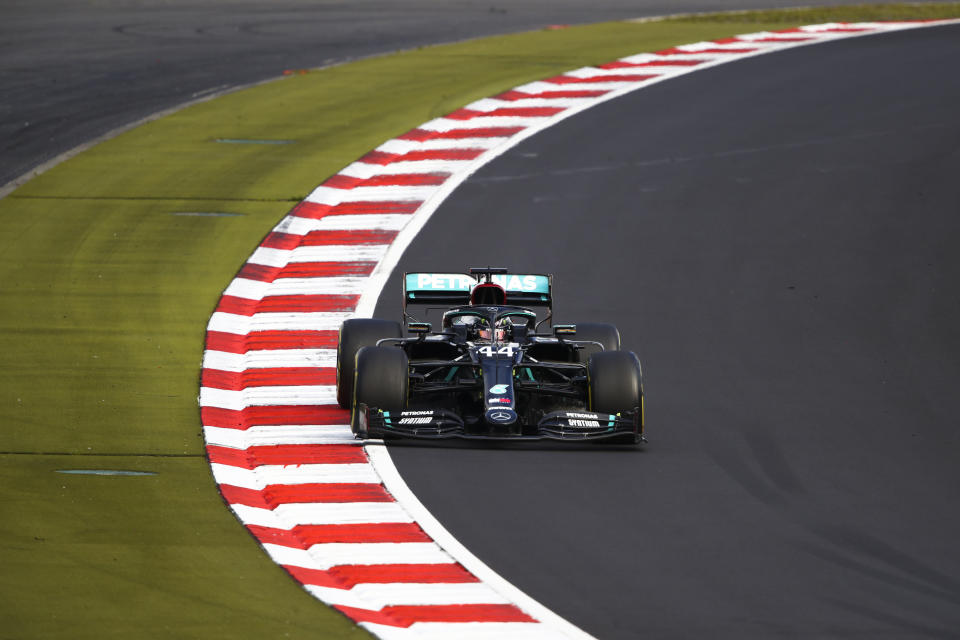 Lewis Hamilton is on the way to his eighth Formula 1 title. (Bryn Lennon, Pool via AP)