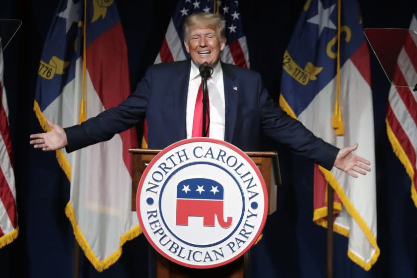 Former President Donald Trump speaks at the North Carolina Republican Convention in Greenville, N.C., on Saturday, June 5, 2021. (AP Photo/Chris Seward)