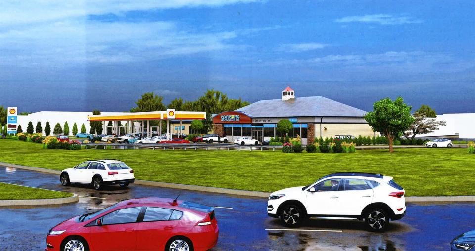 This rendering, filed with the city of Newport's planning department, shows the northeast view of the proposed Seasons Market, Shell gas station and car wash that is being proposed on land near the rotary on JT Connell Highway.