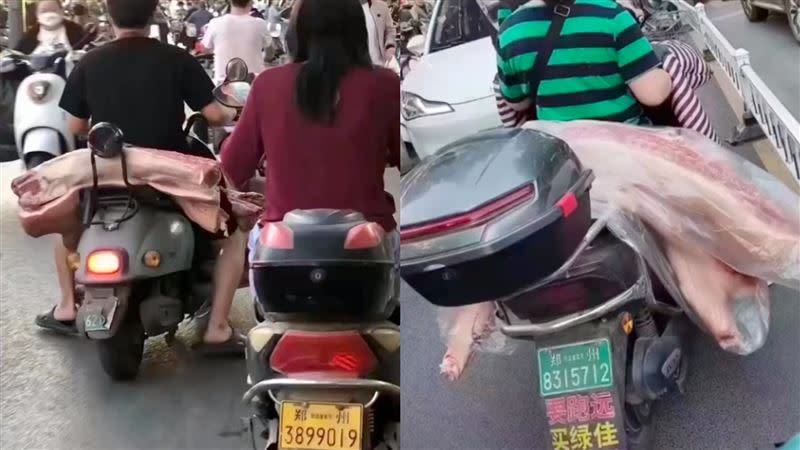 鄭州路上發現有許多民眾直接買「整頭豬」。（圖／翻攝自WS偏執狂微博）