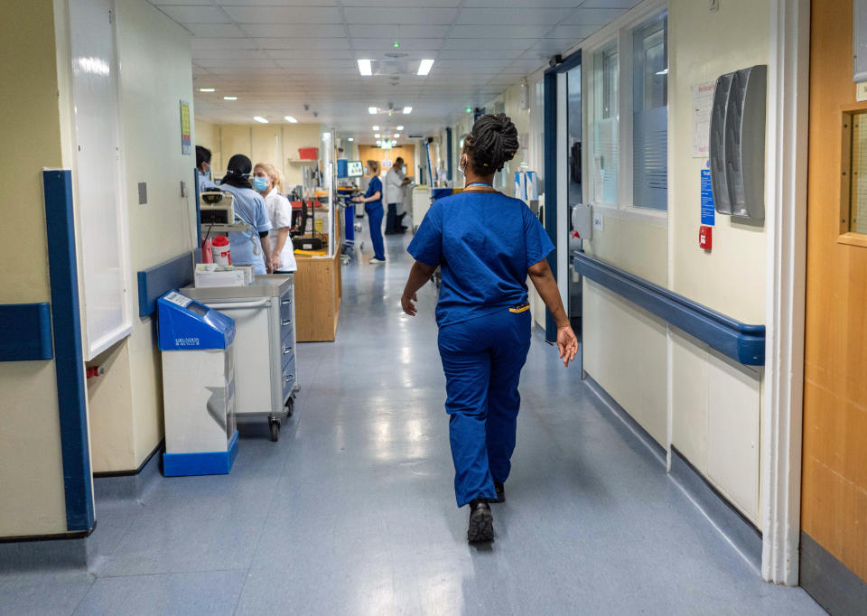 A general view of staff on a NHS hospital ward at Ealing Hospital in London. Picture date: Wednesday January 18, 2023. (Photo by Jeff Moore/PA Images via Getty Images)