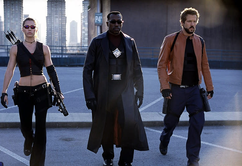 Jessica Biel, Wesley Snipes and Ryan Reynolds in 2004's troubled 'Blade: Trinity' (credit: New Line Cinema)