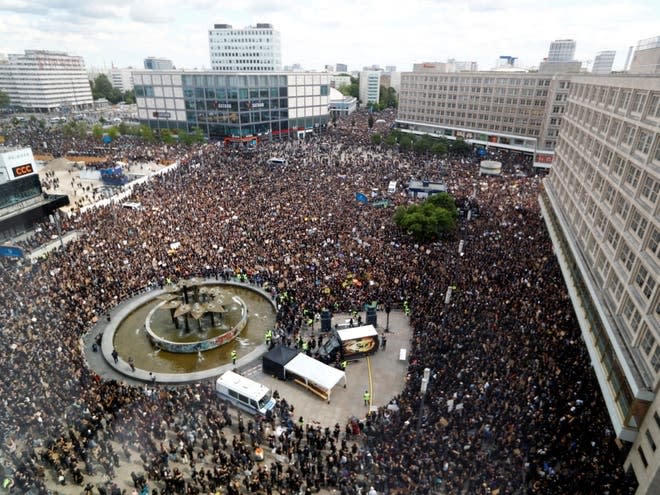 Berlin's Alexanderplatz filled with thousands of peaceful demonstrators (Reuters)