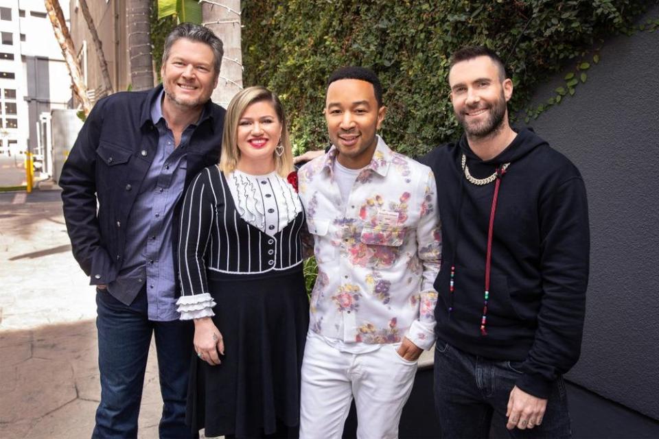 Blake Shelton, Kelly Clarkson, John Legend and Adam Levine | Trae Patton/NBC