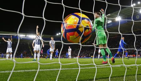 Britain Football Soccer - Leicester City v West Bromwich Albion - Premier League - King Power Stadium - 6/11/16 Leicester City's Islam Slimani scores their first goal Reuters / Darren Staples