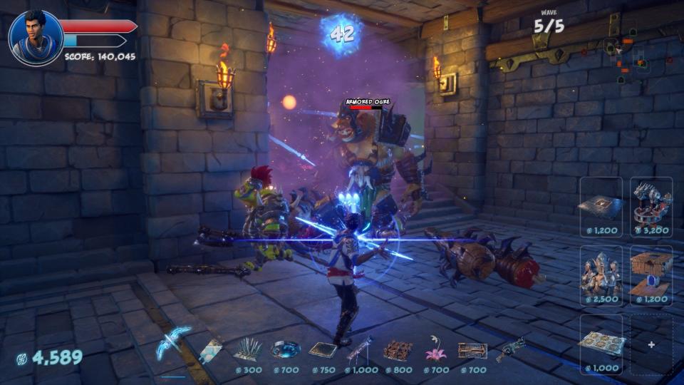 Orcs Must Die 3 - a hero confronts orcs in a castle setting