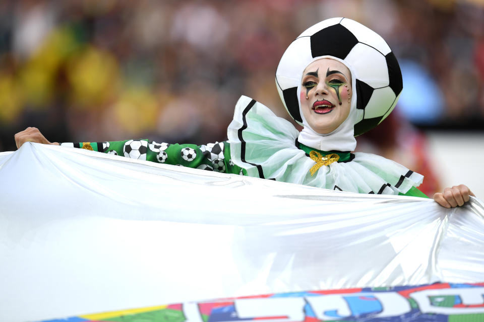 <p>A dancer looks on during the opening ceremony prior to the 2018 FIFA World Cup Russia Group A match between Russia and Saudi Arabia at Luzhniki Stadium on June 14, 2018 in Moscow, Russia. (Photo by Matthias Hangst/Getty Images) </p>