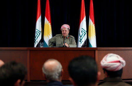 Iraqi Kurdish president Masoud Barzani speaks during a news conference in Erbil, Iraq September 24, 2017. REUTERS/Azad Lashkari