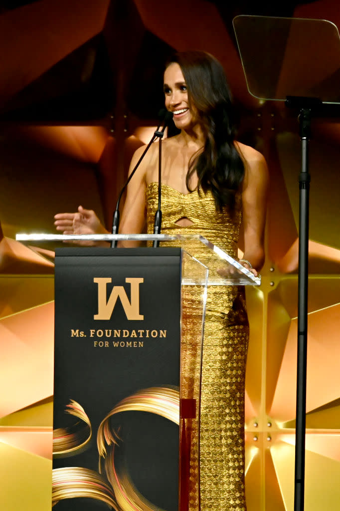 Meghan Markle wears gold johanna ortiz dress, Ms. Foundation Women of Vision