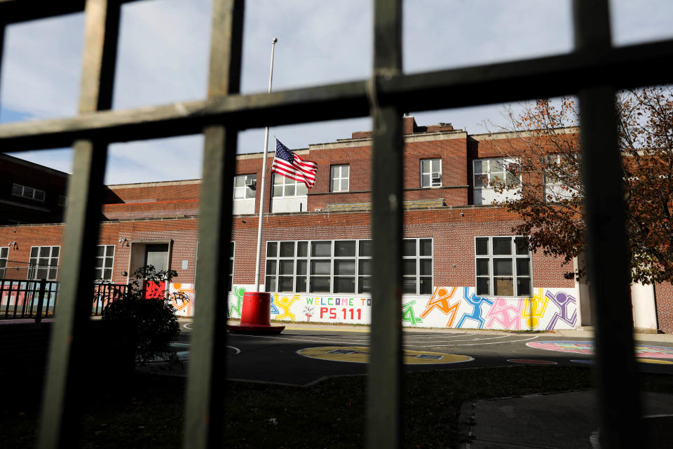 An empty playground at a public school.