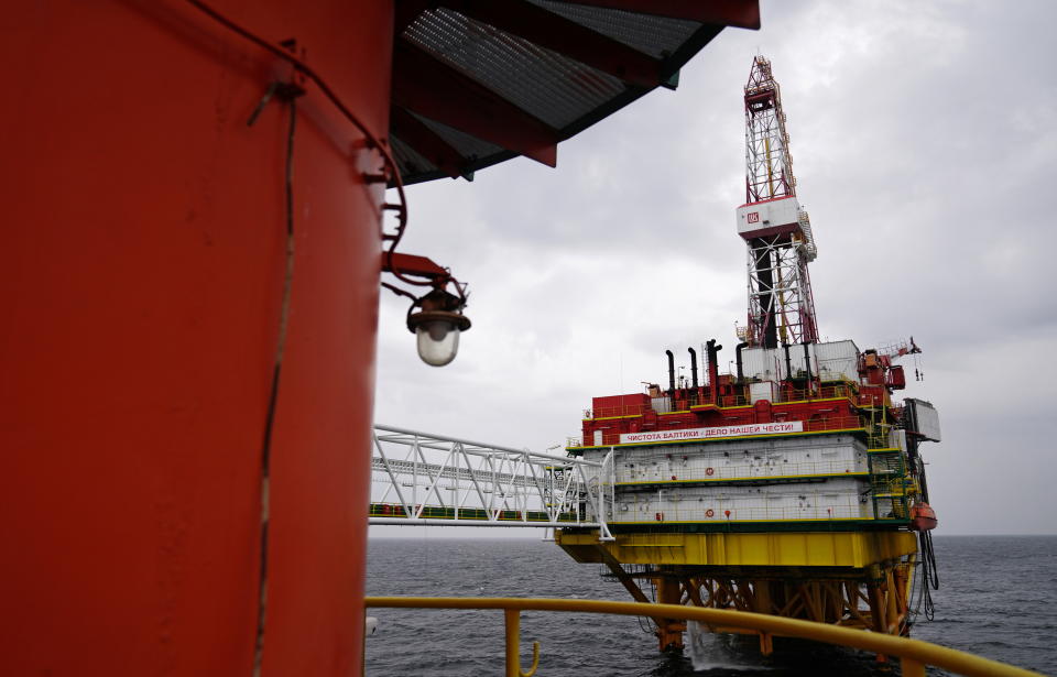 A view shows a section of an oil platform operated by Lukoil company at the Kravtsovskoye oilfield in the Baltic Sea, Russia September 16, 2021. REUTERS/Vitaly Nevar