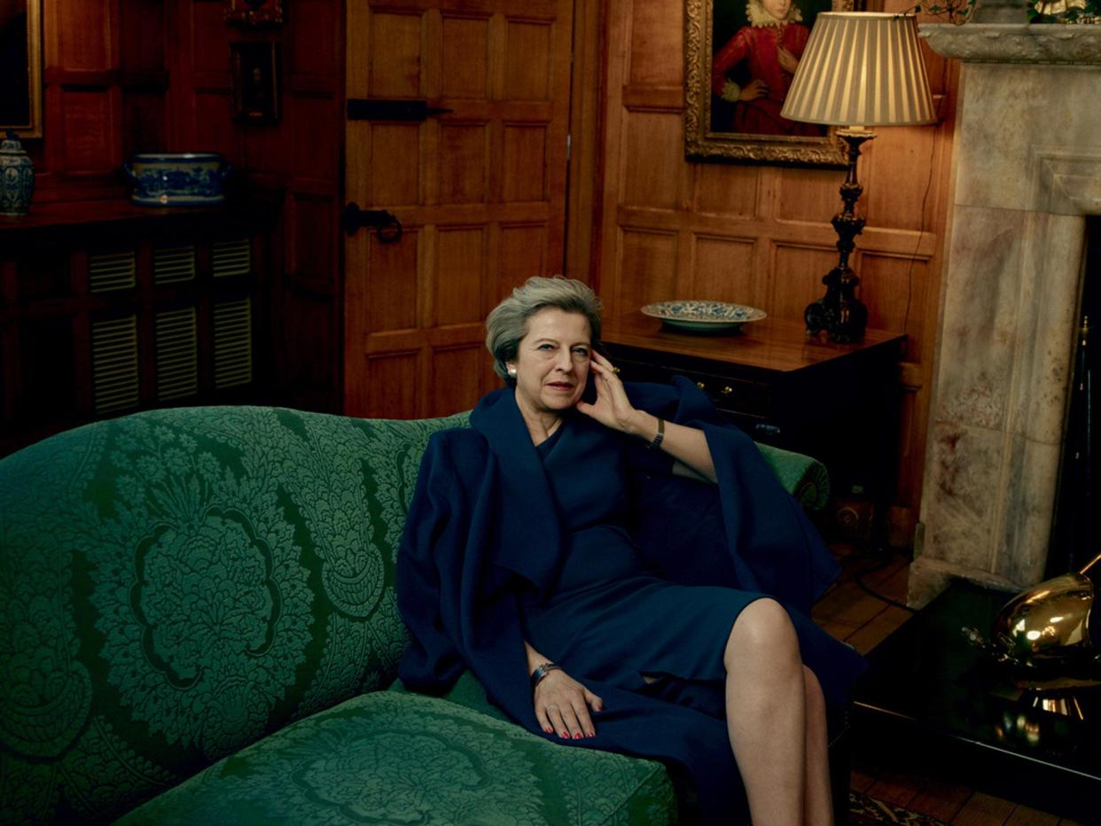 Theresa May, wearing an L.K.Bennett coat and dress as she was photographed by Annie Leibovitz for American Vogue: Annie Leibovitz/Vogue