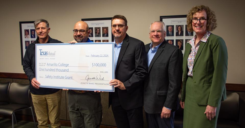 Texas Mutual presents Amarillo College with a $100,000 grant to offer free safety and preventative courses to the community. The check was presented Thursday morning in the Palo Duro Room of AC's Washington Street campus.