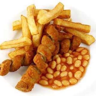 20) Turkey Twizzlers, chips and beans