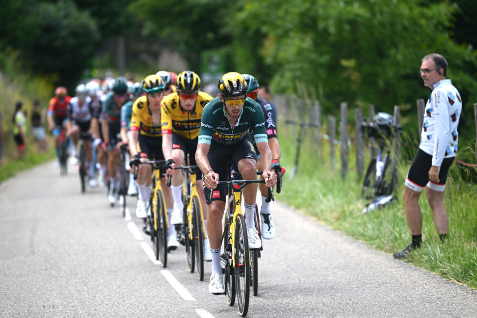 GRENOBLE ALPES MTROPOLE FRANCE  JUNE 11 Christophe Laporte of France and Team JumboVisma  Green Points Jersey competes during the 75th Criterium du Dauphine 2023 Stage 8 a 1528km stage from Le PontdeClaix to La Bastille  Grenoble Alpes Mtropole 498m  UCIWT  on June 11 2023 in Grenoble Alpes Mtropole France Photo by Dario BelingheriGetty Images