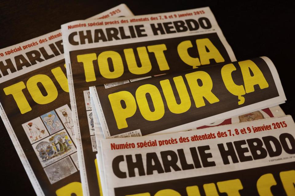 The latest issue of Charlie Hebdo printed in the lead up to the trial (Getty Images)