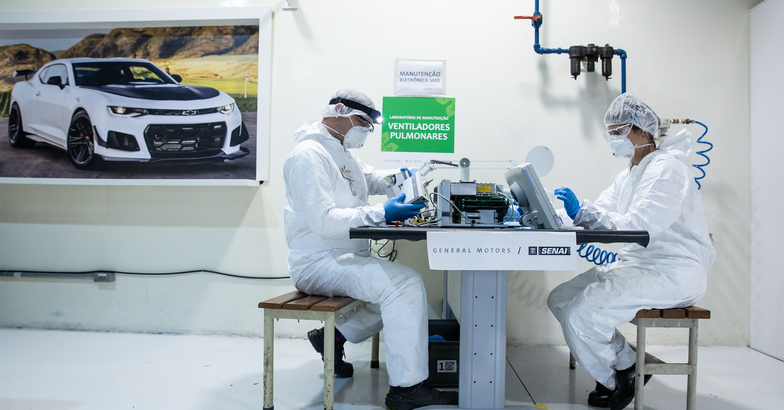 Technicians of the General Motors' factory repair ventilators from public hospitals amidst the Coronavirus