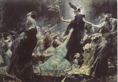 <span class="caption">The dead wait to be ferried across the River Styx.</span> <span class="attribution"><a class="link " href="https://commons.wikimedia.org/wiki/File:Adolf_Hiremy-Hirschl,_Die_Seelen_des_Acheron.jpg" rel="nofollow noopener" target="_blank" data-ylk="slk:The Souls of Acheron (1898) by Adolf Hiremy Hirschl;elm:context_link;itc:0;sec:content-canvas">The Souls of Acheron (1898) by Adolf Hiremy Hirschl</a></span>