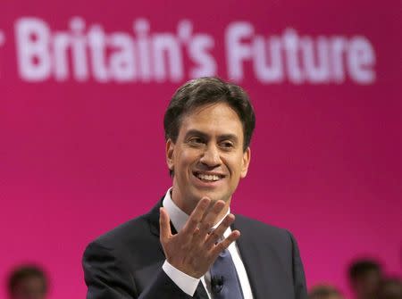 The leader of Britain's opposition Labour Party, Ed Miliband, speaks at the party's annual conference in Manchester, northern England September 23, 2014. REUTERS/Suzanne Plunkett