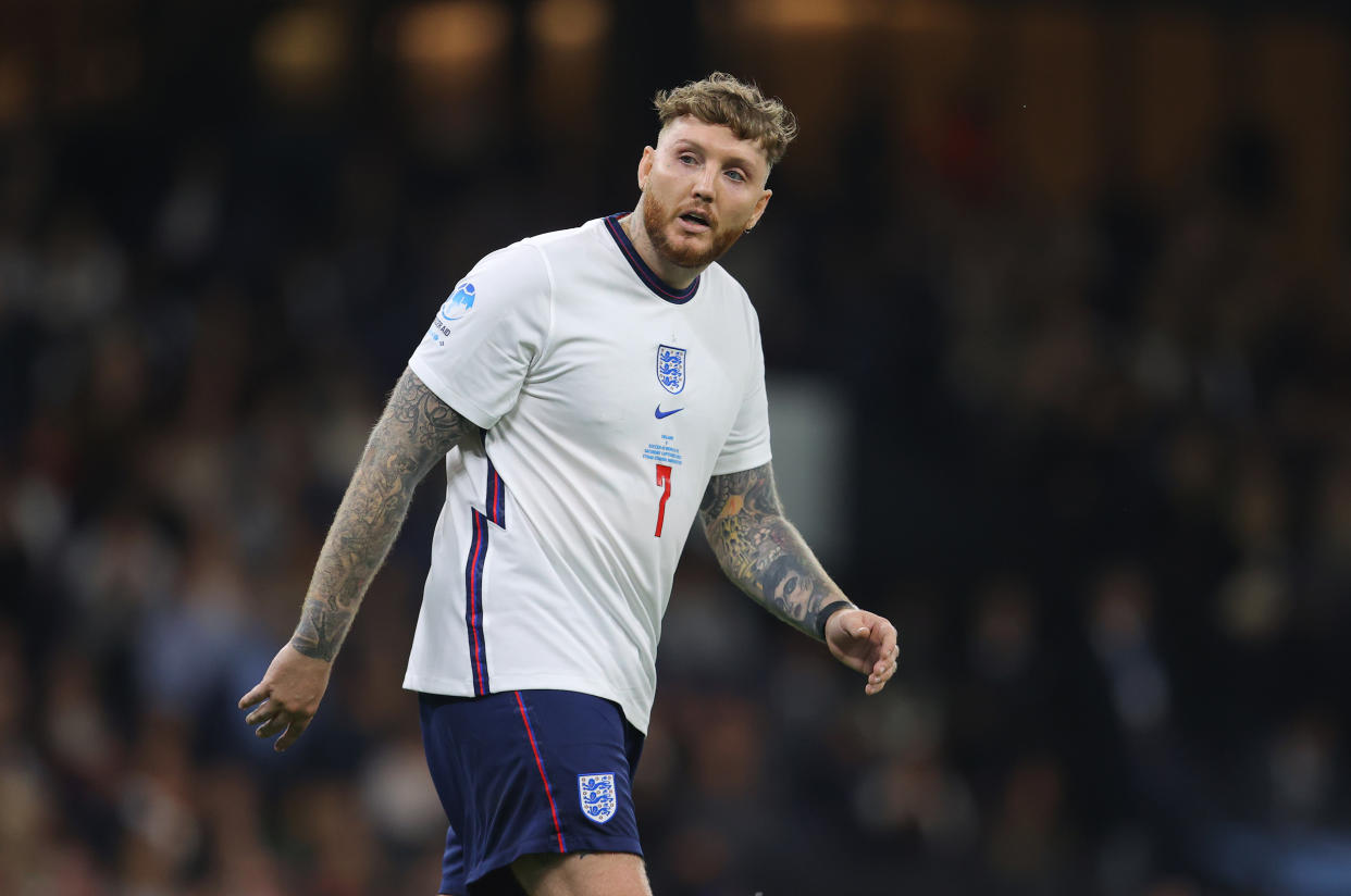 MANCHESTER, ENGLAND - SEPTEMBER 04:  James Arthur of England during the Soccer Aid for Unicef 2021 match between England and Soccer Aid World XI at Etihad Stadium on September 04, 2021 in Manchester, England. (Photo by James Gill - Danehouse/Getty Images)