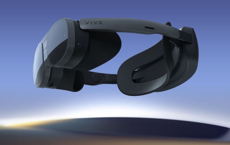 Un visor de realidad mixta VIVE XR Elite, presentado en la CES 2023; admite las tecnologías de realidad virtual y aumentada con un diseño convertible para uso portátil independiente o conectado a una computadora