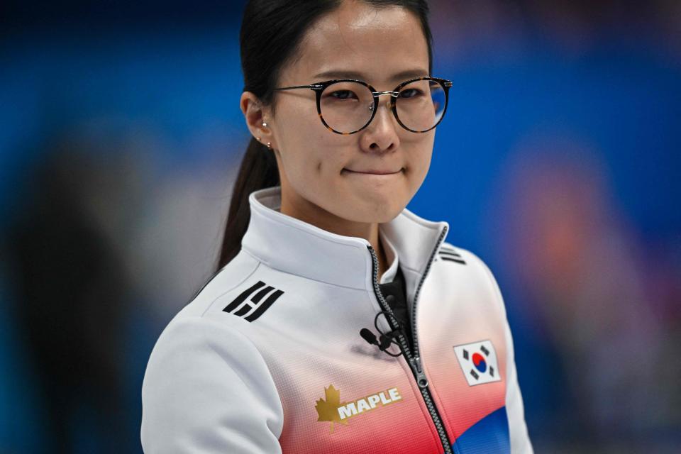 South Korea's skip Kim Eun-jung reacts (AFP via Getty Images)