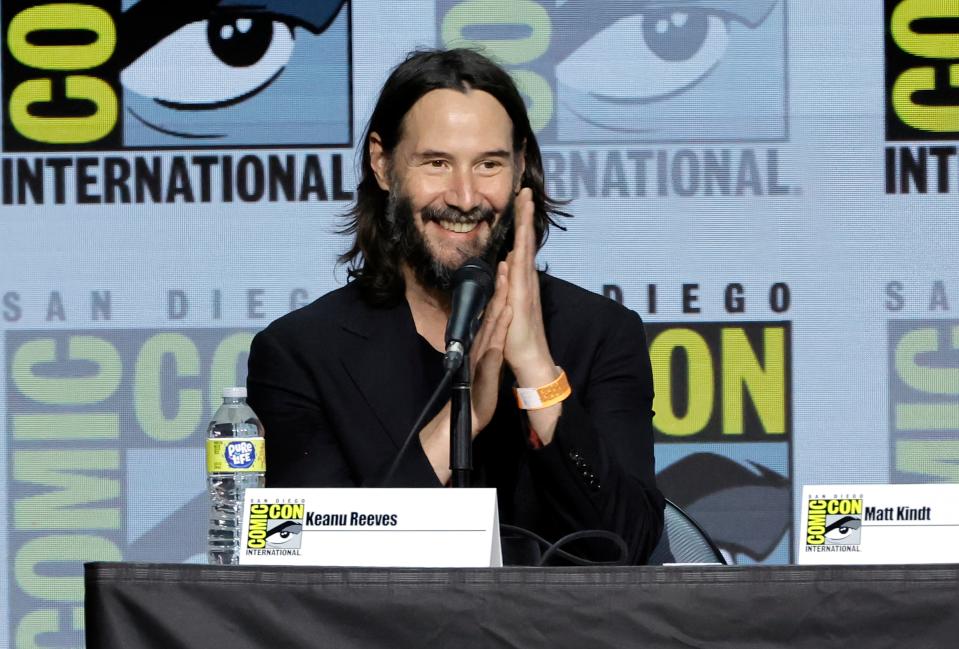 Keanu Reeves speaks onstage at Keanu Reeves 