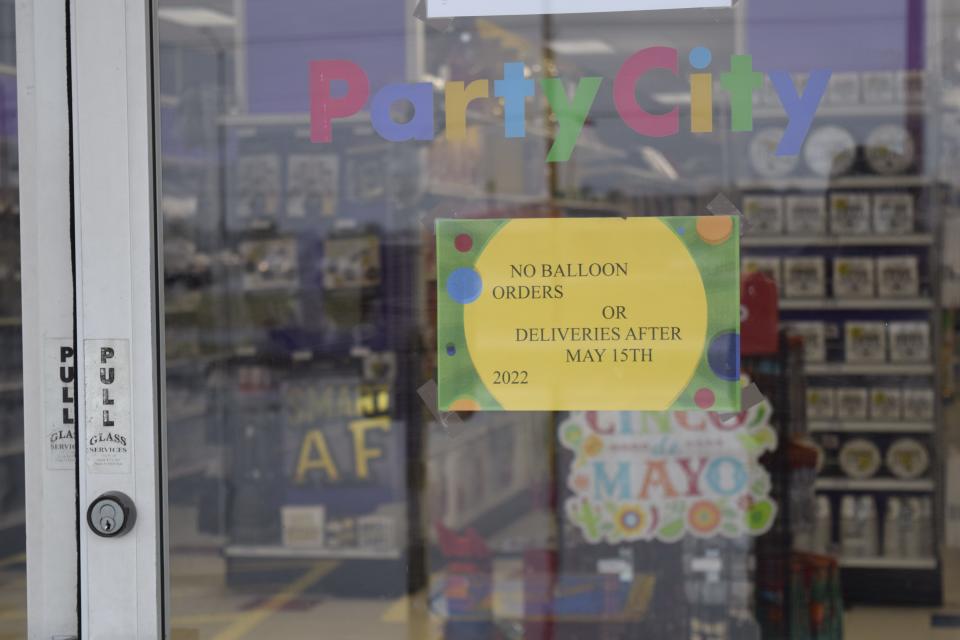 A sign at Party City, 2855 Market Place, shows that balloon orders and deliveries will not be taken after May 15. Someone representing Party City confirmed that the Salina location will close on July 23, 2022.