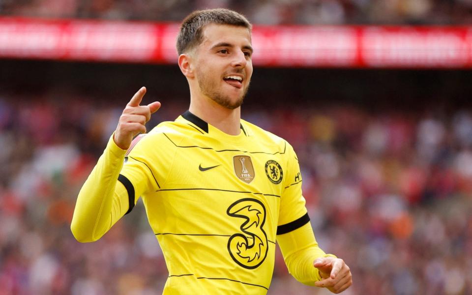 Chelsea v Crystal Palace - Wembley Stadium, London, Britain - April 17, 2022 Chelsea's Mason Mount celebrates scoring their second goal - ACTION IMAGES