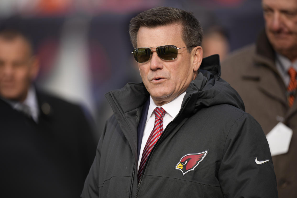 Arizona Cardinals owner Michael Bidwell () in the first half of an NFL football game Sunday, Dec. 18, 2022, in Denver. (AP Photo/David Zalubowski)