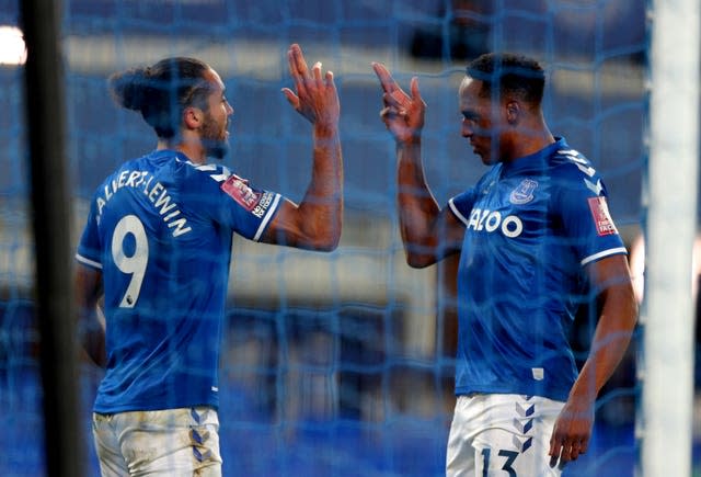 Everton's Dominic Calvert-Lewin (left) celebrates his goal