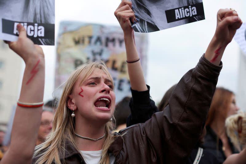 FILE PHOTO: Protest against country's strict anti-abortion laws after a pregnant woman's death in a hospital, in Warsaw