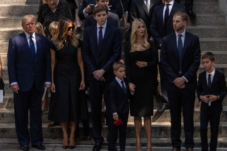 Donald, Melania , Barron, Ivanka  and Eric Trump at the funeral (AFP via Getty)