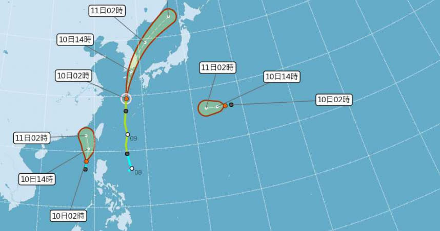10日上午2時颱風、熱第低氣壓路徑潛勢預報圖。（圖／中央氣象局）