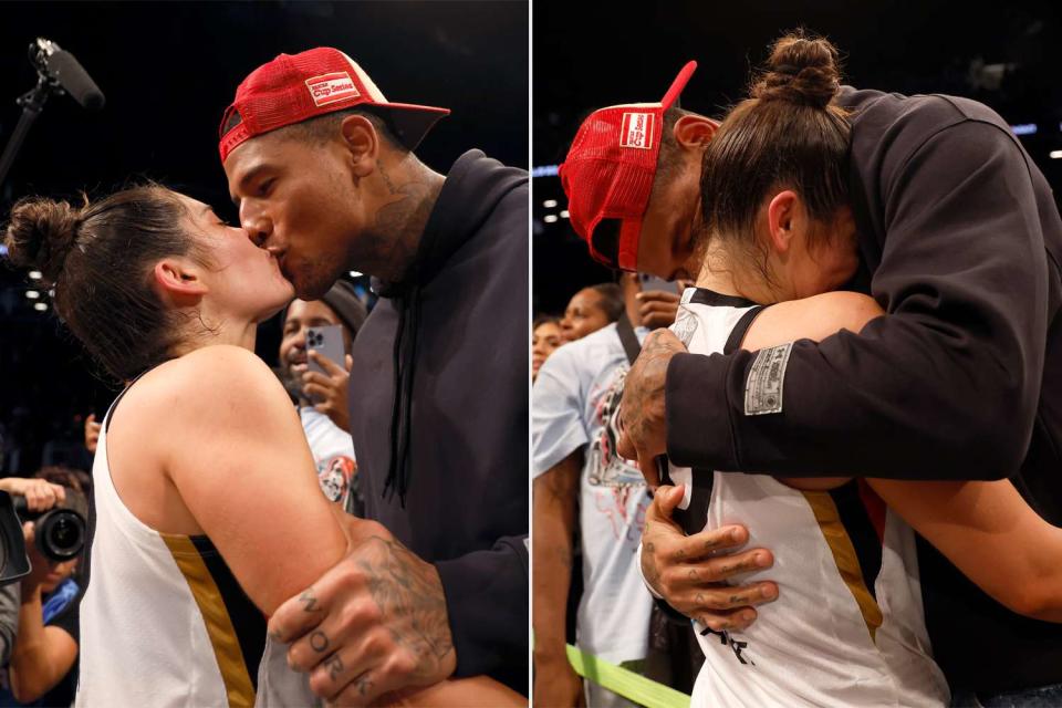 <p>Sarah Stier/Getty</p> Kelsey Plum Celebrates WNBA Championship with Husband Darren Waller