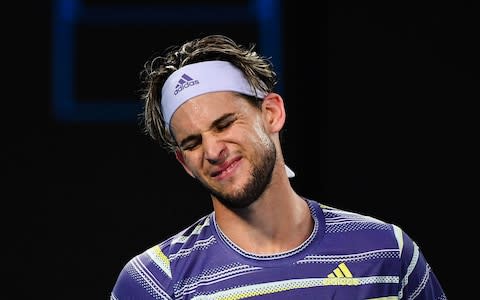 Thiem reacts after losing the first set - Credit: AFP