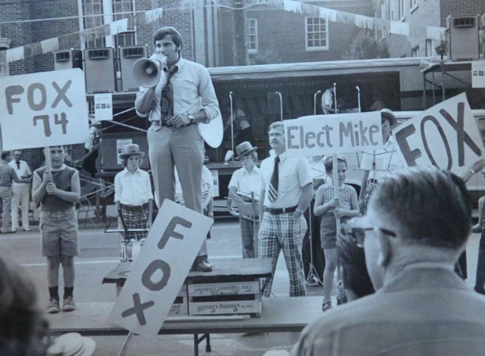 Butler County politician Mike Fox in a photograph at his first campaign rally in 1974.