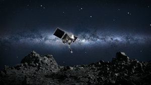 Artist’s conception of NASA’s OSIRIS-REx spacecraft collecting a sample from the asteroid Bennu. OSIRIS-REx’s propulsion system is comprised of 28 Aerojet Rocketdyne engines. Credit: NASA/Goddard/University of Arizona