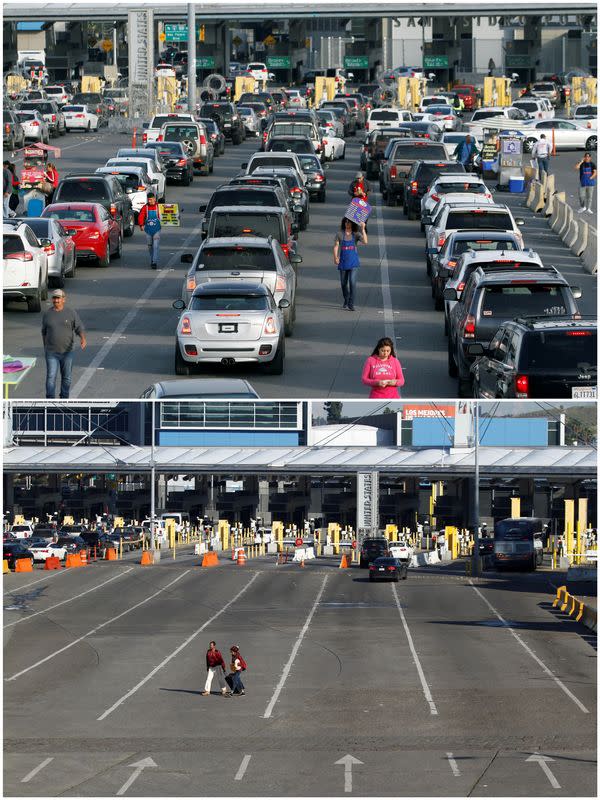 A combination photo of the San Ysidro point of entry, in Tijuana