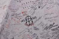 Messages of support adorn the side of a tipi inside of the Oceti Sakowin camp as "water protectors" continue to demonstrate against plans to pass the Dakota Access pipeline near the Standing Rock Indian Reservation, near Cannon Ball, North Dakota, U.S., December 2, 2016. REUTERS/Lucas Jackson