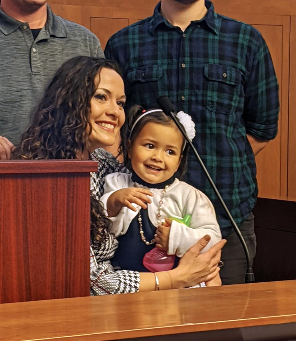 Genevieve Traversy with her daughter, Amaris, on adoption day in 2019 (Courtesy Nicci V. Photography)