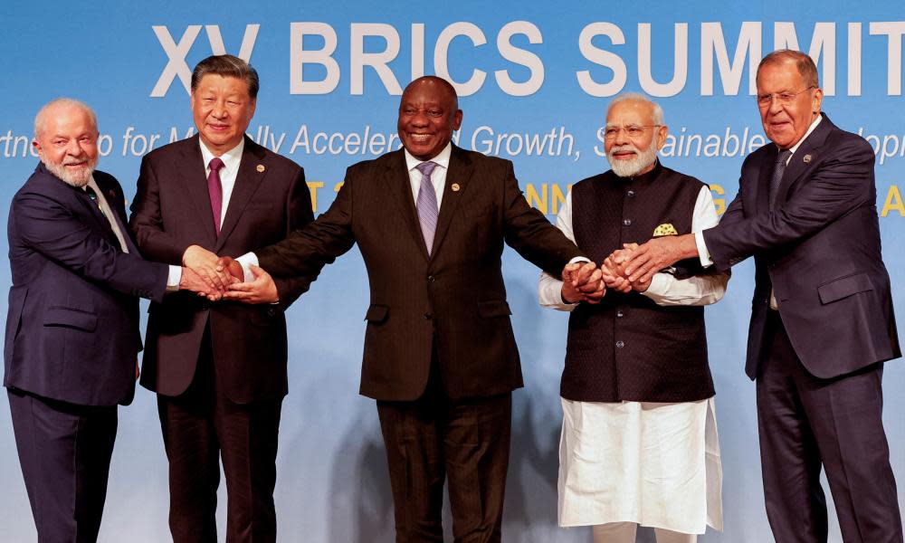 Xi Jinping with other Brics leaders at the summit in Johannesburg, South Africa in August.