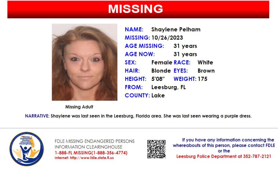 Shaylene Pelham was last seen in the Leesburg area on Oct. 26, 2023.