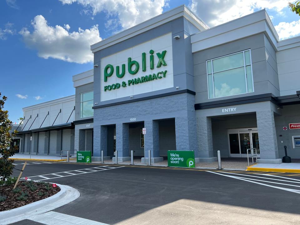 "Opening soon" signs can be seen in front of the new Publix Food & Pharmacy grocery store at The Shoppes at Beville Road in Daytona Beach on Tuesday, June 13, 2023. The 47,240-square-foot store is set to open June 29. It is replacing an aging smaller Publix built in 1986 that was torn down a year ago.