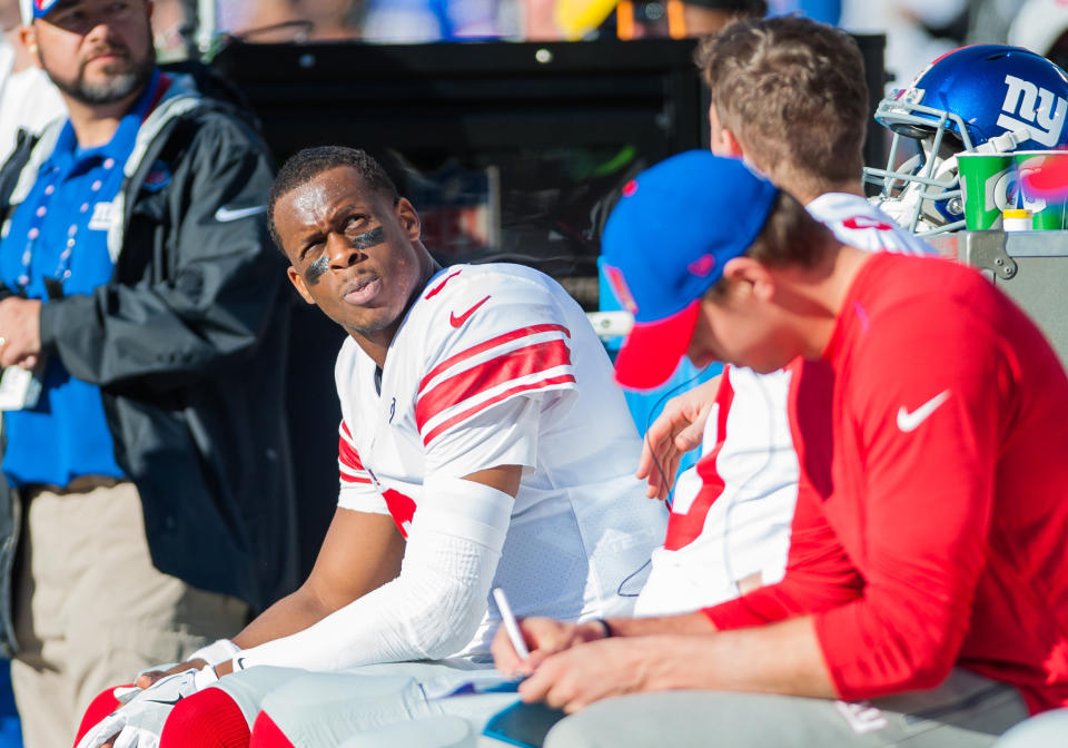 Geno Smith, probably questioning whether the Earth is round rather than thinking about playing quarterback. (Getty)