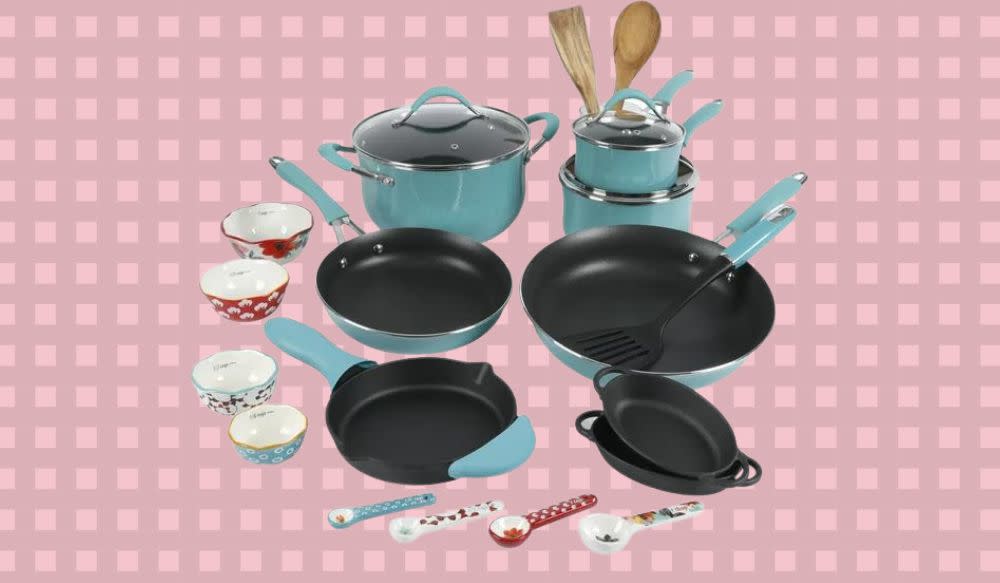 Get a Pioneer Woman Sweet Romance 30-piece nonstick cookware set for $79
