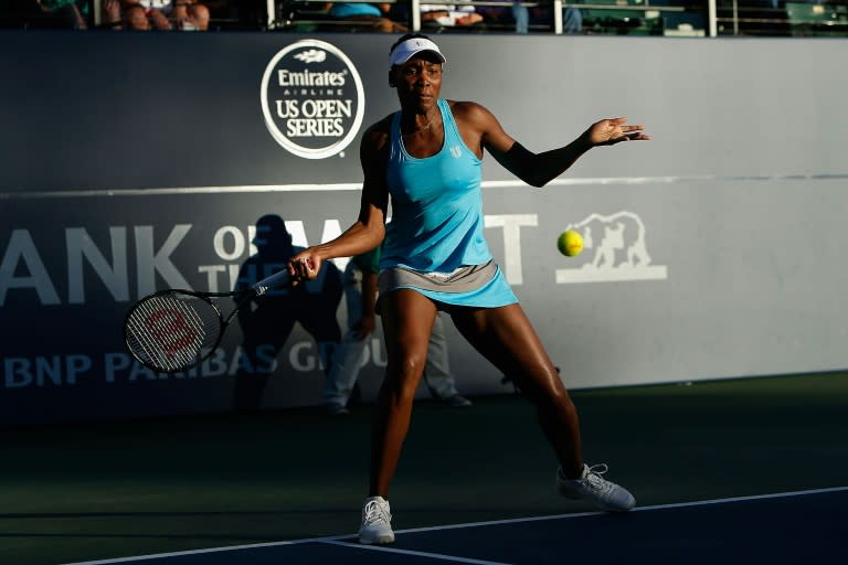 Venus Williams of the US competes against compatriot CiCi Bellis during their Bank of the West Classic quarter-final match, at the Stanford University Taube Family Tennis Stadium in California, on July 22, 2016