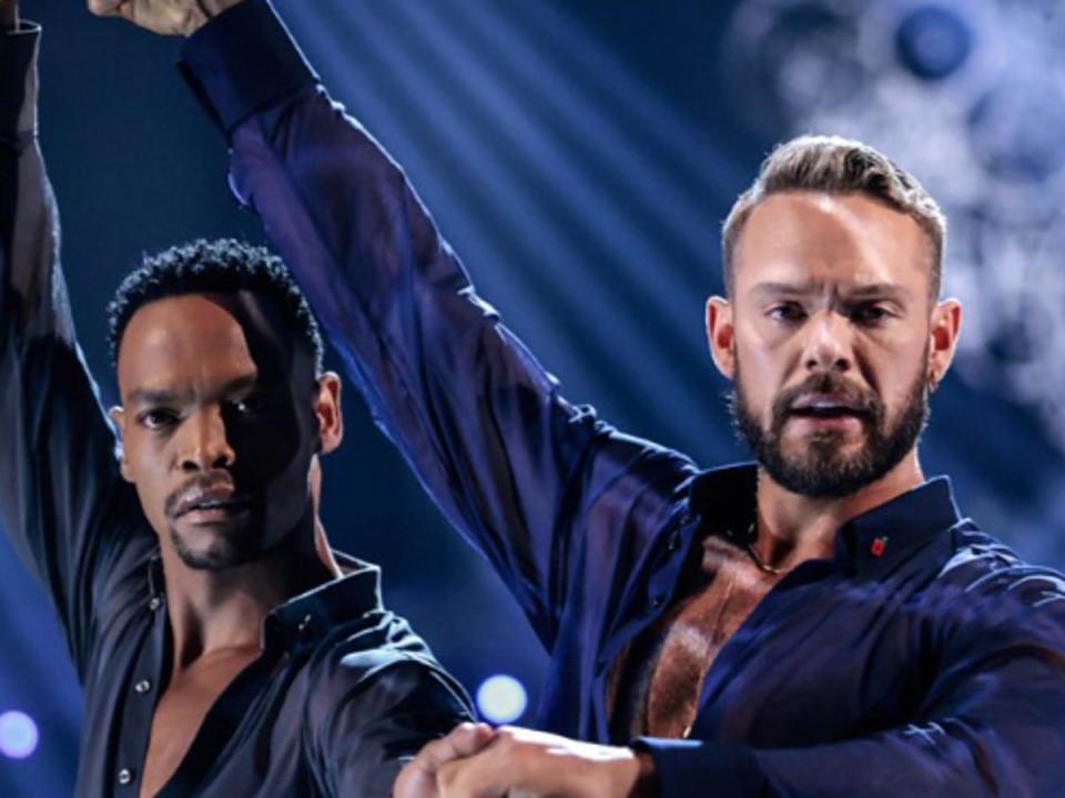 Johannes Radebe (left) with his ‘Strictly’ dance partner John Whaite in 2021 (BBC)