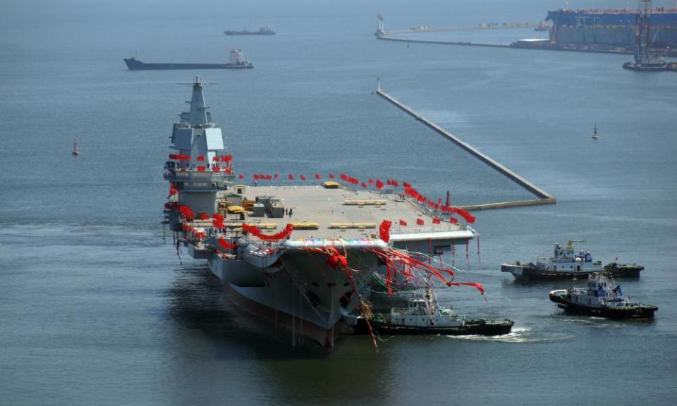 The new aircraft carrier at Dalian port, Liaoning province.